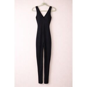 Kyodan Black Sleeveless Jumpsuit Women's Medium V Neck Bodycon Stretch One Piece